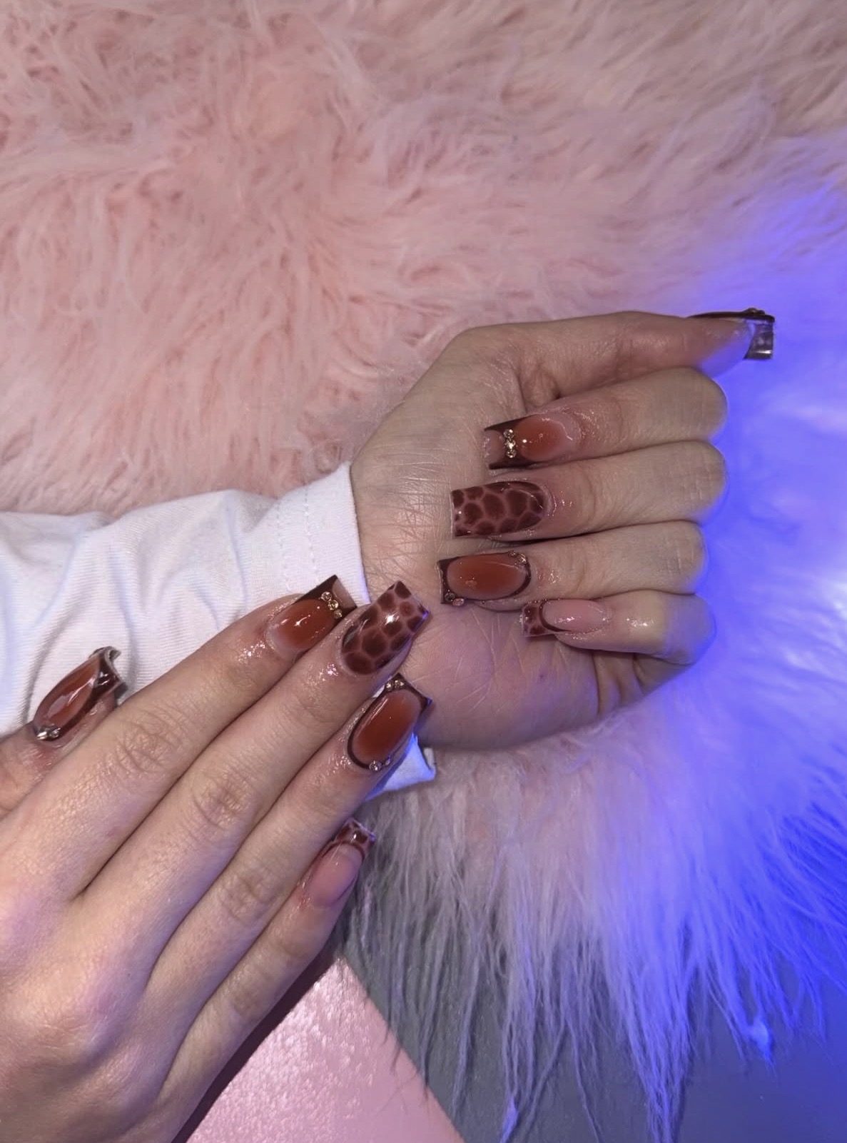 Burgundy bow French tips with polka dot accents